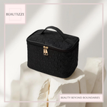 Black & White Umizolco Premium Large Travel Makeup Bag – Waterproof Vegan Leather Organizer with Brush Compartment