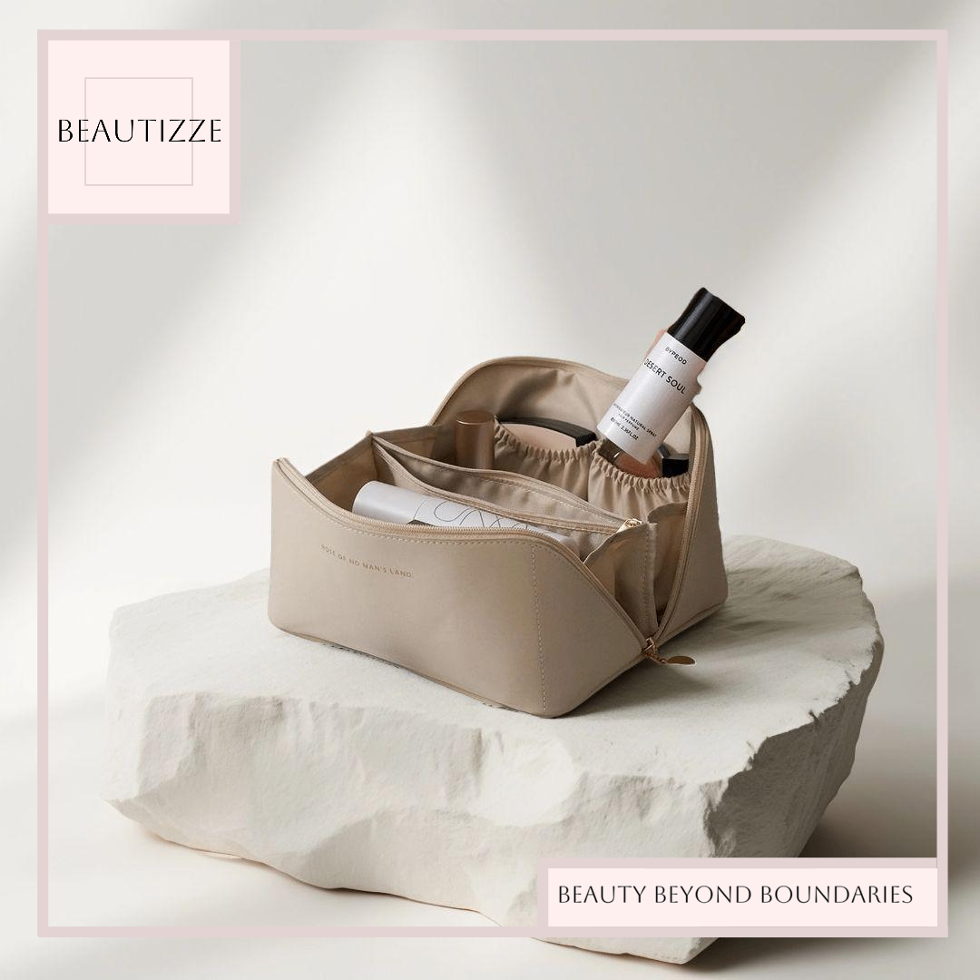 Large Capacity Travel Cosmetic Bag – Waterproof PU Leather Makeup Organizer for Women