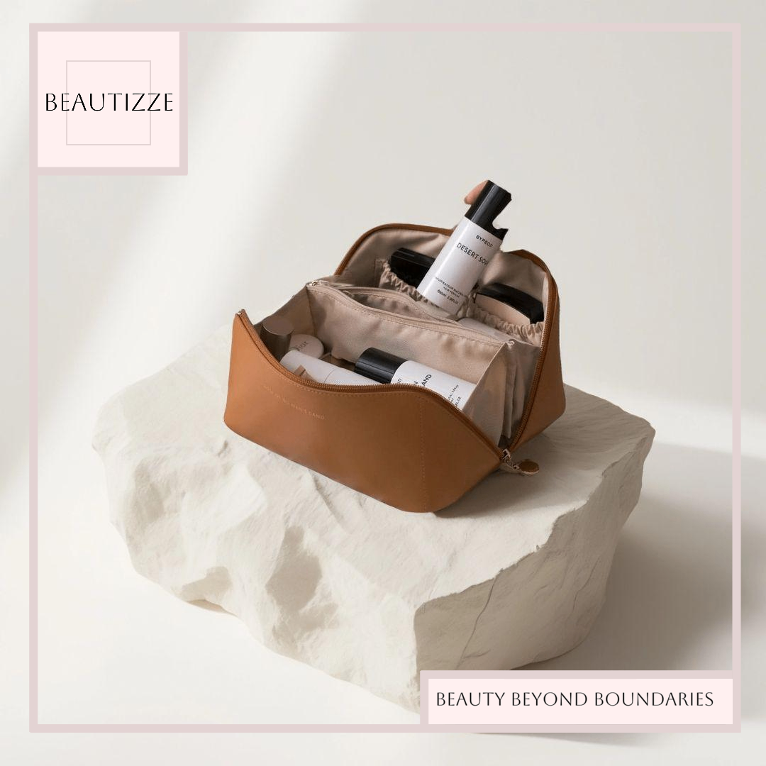 Large Capacity Travel Cosmetic Bag – Waterproof PU Leather Makeup Organizer for Women