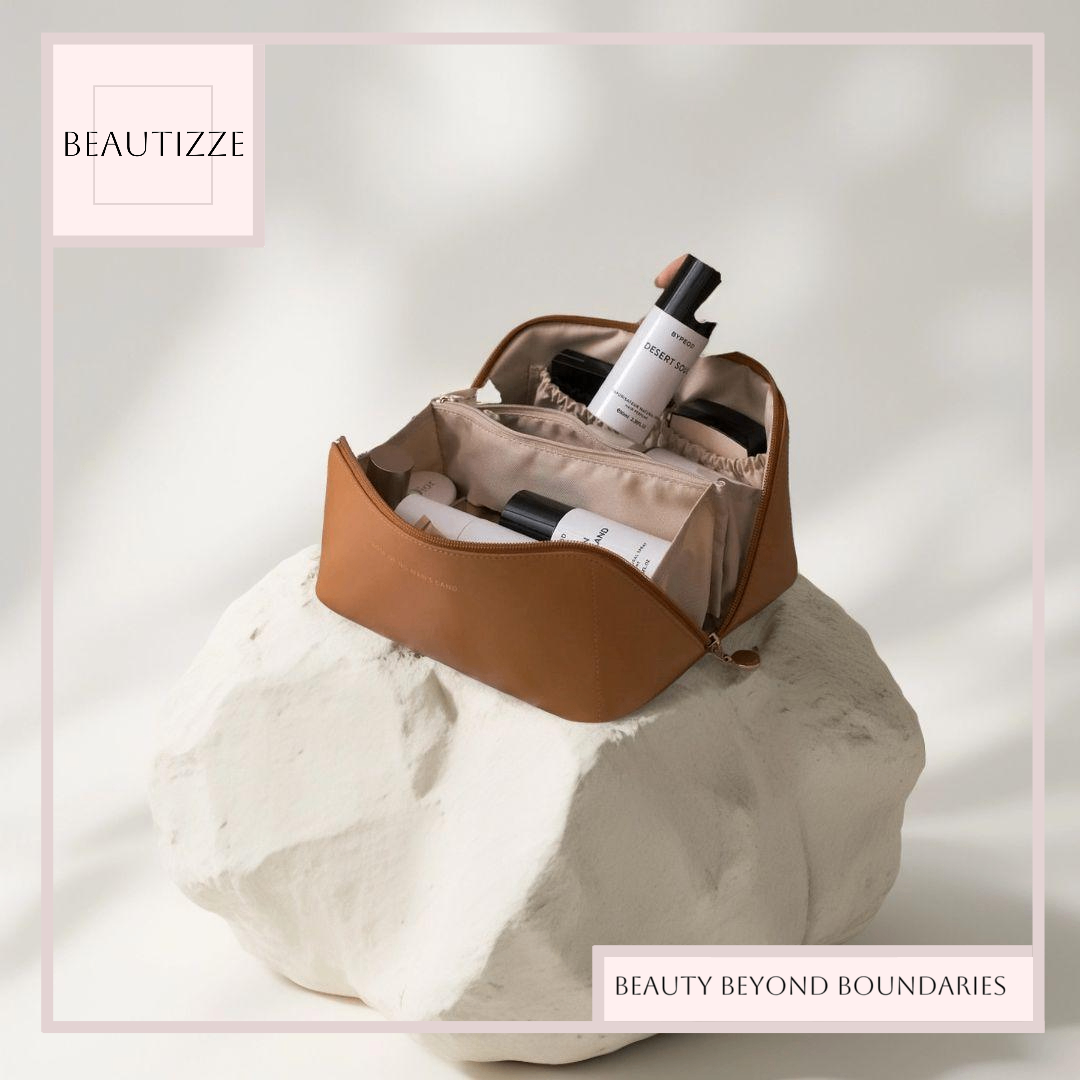 Large Capacity Travel Cosmetic Bag – Waterproof PU Leather Makeup Organizer for Women